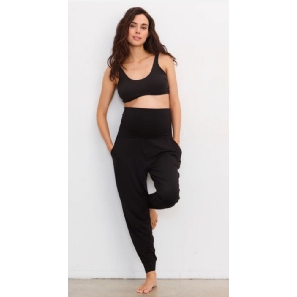 Hatch Over Under Maternity Pants Easy High-Waist Joggers Black Pull On Pockets S